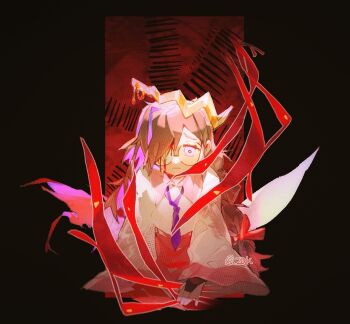 Rule 34 | 1girl, artist name, black background, black hair, bleeding, blood, bow, crown, d2k (812404562), fairy, fairy wings, glasses, hair bow, kirby (series), kirby 64, long hair, nintendo, purple eyes, red bow, ripple star queen, simple background, wings, zero two (kirby)