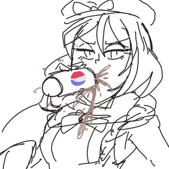 1girl braid braided_ponytail can davewaterfalls drink_can drinking fire_emblem fire_emblem_engage framme_(fire_emblem) hat looking_at_viewer nintendo sketch soda_can solo