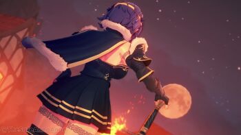 animated anna_anon artist_name audible_speech blue_eyes breasts cum dagger ejaculation english_audio fire handjob highres knife large_breasts musi_cassie nami955 pov purple_eyes red_nails sound sword tagme twitter_username video weapon