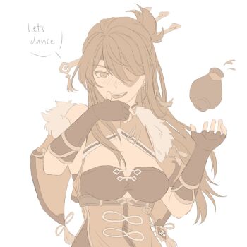 Rule 34 | 1girl, beidou (genshin impact), belt, blush, bottle, breasts, china dress, chinese clothes, cleavage cutout, clothing cutout, commentary, dress, earrings, elbow gloves, english commentary, english text, eyepatch, fingerless gloves, fur collar, genshin impact, gloves, greyscale, hair ornament, hair stick, hands up, highres, jewelry, large breasts, licking, licking finger, long hair, looking at viewer, mandarin collar, monochrome, open mouth, ribbon, shorts, simple background, single earring, smile, solo, speech bubble, tassel, tassel earrings, teeth, throwing, thumbs up, tongue, tongue out, topknot, upper body, yurenn