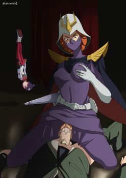 >:) 1boy 2girls absurdres amate_yuzuriha assertive_female atramada beanie belt blonde_hair bodysuit breasts business_suit cape char_aznable cheekbones clothes_pull commission commissioner_upload covered_erect_nipples cowgirl_position falling female_pubic_hair formal_clothes girl_on_top gloves grabbing_own_breast gun gundam gundam_gquuuuuux hair_up hat helmet hetero highres holding holding_gun holding_weapon jacket kycilia_zabi male_pubic_hair mask mecha_pilot_suit military_uniform mobile_suit_gundam motion_blur mouth_mask multicolored_bodysuit multiple_girls pants pants_pull penis pubic_hair pubic_hair_peek purple_mask pussy pussy_juice red_hair sex shoulder_pads spread_legs straddling suit suit_jacket testicles torn_clothes torn_pants upside-down v-shaped_eyebrows vaginal weapon wide-eyed