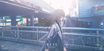 Rule 34 | 1girl, absurdres, ahoge, artist name, bicycle, black coat, black hair, black sweater, blue coat, breasts, bridge, brown hair, building, bus, car, chinese text, coat, commentary request, day, dreamcore, english text, faceless, faceless female, fence, floating hair, glass door, glasses, grey coat, highres, medium breasts, medium hair, mogamigawa (mwft8758), motor vehicle, motorcycle, original, outdoors, overpass, pedestrian bridge, pillar, plant, road, road sign, shadow, shop, sign, signature, solo, sunlight, sweater, thinking, tile floor, tiles, turtleneck, upper body, walking, wind, window