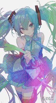 1girl animated animated_gif artist_name black_hair blue_eyes blue_hair can candy character_doll closed_mouth commentary_request controller desert_eagle doll fireworks flower food game_controller green_eyes green_hair grey_hair gun handgun hatsune_miku highres holding holding_can holding_candy holding_controller holding_doll holding_fireworks holding_flower holding_food holding_game_controller holding_gun holding_instrument holding_letter holding_lollipop holding_megaphone holding_spring_onion holding_stylus holding_trumpet holding_vegetable holding_weapon instrument kieed koi_wa_sensou_(vocaloid) leg_up letter lollipop long_hair looking_at_viewer looping_animation mcdonald&#039;s megaphone muse_dash mushroom pink_hair pleated_skirt roulette_animation sakura_miku shakacat signature skirt solo sparkler spring_onion standing stylus thighhighs trumpet twintails vampire_(vocaloid) vegetable very_long_hair vocaloid weapon