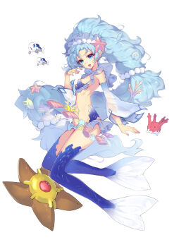 Rule 34 | 1girl, absurdly long hair, absurdres, bikini, blue eyes, blue skin, breasts, chinese commentary, collar, colored skin, commentary request, coral, coral hair ornament, corsola, detached collar, detached sleeves, fins, fish tail, frilled bikini, frilled collar, frilled hairband, frills, gen 1 pokemon, gen 2 pokemon, gen 7 pokemon, groin, hair ornament, hairband, highres, long hair, looking at viewer, lower teeth only, medium breasts, monster girl, multicolored skin, nintendo, no feet, open mouth, pearl hair ornament, personification, pointy ears, pokemon, pokemon (creature), primarina, seashell, see-through clothes, see-through sleeves, shell, shell hair ornament, sideboob, simple background, smile, solo, staryu, swimsuit, tail, teeth, two-tone skin, very long hair, white background, wishiwashi, wishiwashi (solo), zhu fun