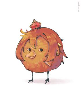 <o>_<o> animal animalization beak bird cewid crown hair_between_eyes highres looking_to_the_side meme mini_crown no_humans orange_hair red_crown short_hair simple_background t.m._opera_o_(umamusume) tilted_headwear umamusume white_background wings