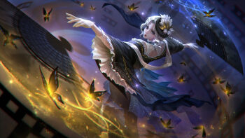 Rule 34 | artstation sample, bug, butterfly, gloves, hand fan, highres, image sample, insect, official alternate costume, official alternate hairstyle, official art, onmyoji, shiranui (onmyoji), shiranui (thousand year dream) (onmyoji)