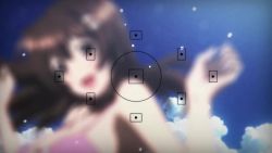 1girl all_fours animated anime_screenshot arms_up bikini breasts brown_eyes brown_hair camera_view cleavage front-tie_bikini_top front-tie_top in_water large_breasts looking_at_viewer niimi_haruka_(photokano) photokano pink_bikini pov smile sound standing swimsuit underboob video