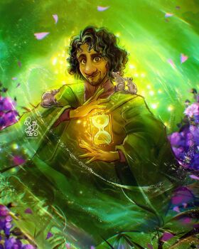 1boy black_hair brown_hair bruno_madrigal closed_mouth colombian_clothes curly_hair dark-skinned_female dark-skinned_male dark_skin encanto facial_hair highres poncho roytheart short_hair simple_background tagme
