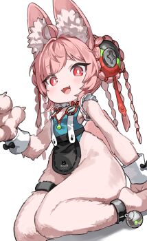 1girl ahoge animal_ear_fluff animal_ears apron braid commentary furry furry_female highres kkaebing open_mouth pink_hair sitting smile solo zenless_zone_zero zhao_(zenless_zone_zero)