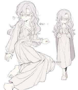 Rule 34 | 1girl, colored eyelashes, commentary request, cup, expressionless, fate/grand order, fate (series), genderswap, genderswap (mtf), highres, long hair, long sleeves, marisbury animusphere, mug, multiple views, nightgown, pajamas, shiramaroa, simple background, slippers, smile, twitter username, white background, white eyes, white hair, white nightgown