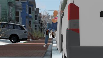 1boy 1girl 3d age_difference artist_request backpack bag flat_chest highres kidnapped loli motor_vehicle original outdoors peril randoseru restrained tagme van vehicle