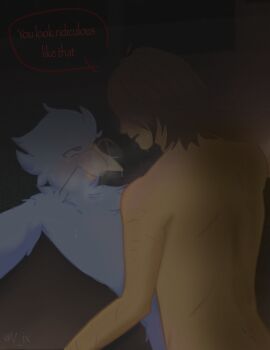 absurdres bedroom berdly_(deltarune) bird blush brown_hair cloaca couple deltarune feathered_wings glasses heavy_breathing highres kris_(deltarune) non-web_source submission utdr_(toby_fox) wings yaoi