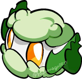 chibi chibi_only commentary_request cottonee full_body gen_5_pokemon kawaanago leaf lowres nintendo no_humans pokemon pokemon_(creature) pokemon_focus solo transparent_background twitter_username