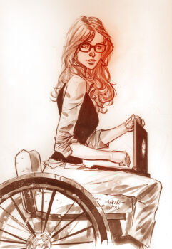 1girl 2013 barbara_gordon batman_(series) computer dc_comics female_focus glasses laptop oracle oracle_(dc) sitting solo vest waistcoat wheelchair