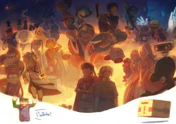 ! 00s 4girls 6+boys absolutely_everyone black_hair blonde_hair blue_eyes blue_hair bodysuit bowser box bracer brown_hair cape captain_falcon cardboard_box charizard child crazy_hand crown diddy_kong donkey_kong donkey_kong_(series) donkey_kong_country epic everyone f-zero facial_hair falco_lombardi family_computer_robot fire_emblem fire_emblem:_mystery_of_the_emblem fire_emblem:_path_of_radiance fox_mccloud furry game_&amp;_watch ganondorf gen_1_pokemon gen_4_pokemon gloves hat headband helmet ice_climber ice_climbers ike_(fire_emblem) ivysaur jigglypuff kid_icarus king_dedede kirby kirby_(series) link long_hair lucario lucas_(mother_3) luigi mario mario_(series) marth_(fire_emblem) master_hand meta_knight metal_gear_(series) metroid monkey mother_(series) mother_2 mother_3 mr._game_&amp;_watch multiple_boys multiple_girls mustache nana_(ice_climber) ness_(mother_2) nintendo olimar one_eye_closed pikachu pikmin_(series) pit_(kid_icarus) pointy_ears pokemon pokemon_(creature) pokemon_frlg ponytail popo_(ice_climber) princess_peach princess_zelda red_(pokemon) red_(pokemon_frlg) red_hair samus_aran smile solid_snake sonic_(series) sonic_the_hedgehog squirtle star_fox super_smash_bros. tabuu the_legend_of_zelda toon_link wario warioware wolf_o'donnell yoshi zero_suit