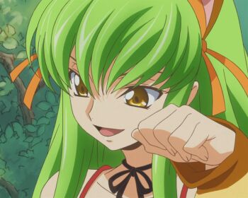10s 1girl animal_ears animated animated_gif c.c. cat_ears code_geass code_geass:_nunnally_in_wonderland fake_ears green_hair long_hair smile yellow_eyes