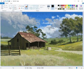 art_program_in_frame building bush cabin christian_young cloud cloudy_sky commentary day dirt_road fence grass horizon house landscape microsoft_paint_(medium) microsoft_paint_(software) no_humans original outdoors painterly path road scenery screencap sky tree wooden_fence
