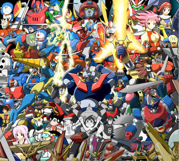 1960s_(style) 1970s_(style) 1980s_(style) 1990s_(style) 3girls 5boys 8_man_(series) 8man_(character) android annotated astroganger astroganger_(robot) atom_(tetsuwan_atom) baratack beeton_(robokko_beeton) bosspalder casshern casshern_(series) choudenji_machine_voltes_v choujin_sentai_baratack circular_saw crossover cutie_honey cyborg daigo_ootaki daikengou daikuu_maryuu_gaiking daitarn_3 danguard_a delinger diapolon doraemon doraemon_(character) doraemon_(nippon_tv_douga) drill energy_sword fire_j-decker flying gaiking gaiking_the_great garbin gasshin_sentai_mechander_robo getter-1 getter_dragon getter_robo getter_robo_g ginguiser godam gordian gowappaa_5_godam gran_fighter great_goldran great_mazinger grendizer groizer_x groizer_x_(mecha) gundam guru_guru_town_hanamaru-kun hanamaru_king highres jetter_mars jetter_mars_(robot) kisaragi_honey kodansha koutetsu_jeeg kurosshu limit-chan maico_(android) maico_2010 mazinger_(series) mazinger_z mecha mecha_focus mechander_robo miracle_shoujo_limit-chan mirai_robo_daltanious mobile_suit_gundam monochrome multiple_boys multiple_girls muteki_choujin_zambot_3 muteki_kojin_daitarn_3 muteki_koujin_daitarn_3 neo_ranga neo_ranga_(character) oekaki oldschool ougon_yuusha_goldran pegas protteser raideen_(mecha) raideen_(series) retro_artstyle robokko_beeton robokko_beeton_(robot) robot robot_hunter_casshern robotan robotan_(robot) rx-78-2_gundam saw science_fiction shield sword tetsujin_28 tetsujin_28-gou tetsuwan_atom time_bokan_(series) toushi_gordian uchu_no_kishi_tekkaman uchuu_majin_daikengou ufo_robo_grendizer ufo_warrior_dai_apolon wakusei_robo_danguard_ace weapon yatter-wan yatterman yuuho-san yuusha_keisatsu_j-decker yuusha_series zambot_3 zender_gorilla zenderman
