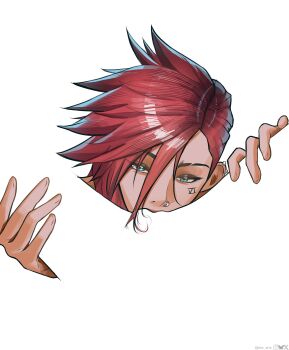 Rule 34 | 2girls, absurdres, arcane: league of legends, arcane vi, commentary, cunnilingus, english commentary, eric tran, face piercing, facial tattoo, green eyes, highres, league of legends, meme, multiple girls, negative space, negative space cunnilingus (meme), nose piercing, nose ring, oral, piercing, pink hair, pussy, tattoo, vi (league of legends), yuri