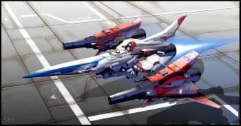 4xs_master_race artist_name cannon canopy_(aircraft) fire_leo-04c_rynex-r flight_deck flying gun highres laser_cannon machine machinery military_vehicle no_humans outdoors science_fiction spacecraft starfighter thrusters thunder_force thunder_force_vi tile_floor tiles vehicle_focus weapon