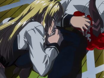 00s 1boy 1girl 2002 animated animated_gif bible_black bible_black_night_of_the_walpulgiss blonde_hair blood blush drill_hair drill_sidelocks fellatio green_eyes hetero long_hair magic_circle minase_taki oral school_uniform shiraki_rika sidelocks stab stabed tagme yandere