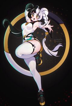 Rule 34 | 1girl, braid, braided twintails, china dress, chinese clothes, dialyn (zenless zone zero), dress, highres, jaxdrawz, multicolored hair, solo, split-color hair, zenless zone zero