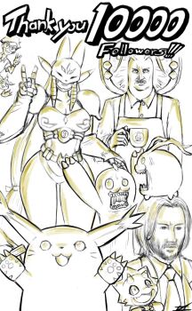 armor belt digimon digimon_(creature) fox_mask fusion gammamon gen_1_pokemon gomamon highres john_wick john_wick_(character) kido_jo long_hair mas_square mask mochimon nintendo pikachu pokemon sakuyamon shakomon tailmon tokomon what yin_yang