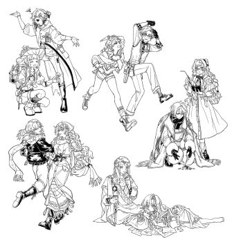 1other 37_(reverse:1999) 4boys 5girls 6_(reverse:1999) black_gloves blonney book boots closed_eyes dancing drugged ezra_theodore food gloves highres holding holding_another&#039;s_arm holding_book holding_food holding_ice_cream holding_ice_cream_cone holding_mushroom holding_pen holding_pencil horropedia ice_cream ice_cream_cone medicine_pocket multiple_boys multiple_girls mushroom mushroom_on_head official_alternate_costume paper pen pencil planting reverse:1999 scarf sketch slapping sonetto_(emotion_in_tranquility)_(reverse:1999) sonetto_(reverse:1999) vila_(reverse:1999) windsong_(reverse:1999) writing xuancheng