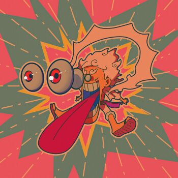 1boy absurdres bulging_eyes commentary_request eye_pop highres male_focus monkey_d._luffy one_piece open_mouth purple_sash sandals sash scar scar_on_face shirt short_hair shorts solo thick_eyebrows tongue tongue_out um0gzu1 white_hair white_shirt white_shorts