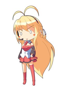 Rule 34 | 1girl, antenna hair, big head, black sleeves, blonde hair, blush, blush stickers, boots, breasts, cleavage cutout, clothing cutout, collared shirt, commentary request, dairi, deformed, detached sleeves, full body, hair between eyes, headset, kneehighs, large variant set, layered shirt, long hair, long sleeves, looking at viewer, medium breasts, miniskirt, necktie, open mouth, red boots, red necktie, red shirt, red skirt, red socks, red thighhighs, shirt, single sock, single thighhigh, skirt, smile, socks, solo, standing, tachi-e, thighhighs, triangle mouth, tsurumaki maki, v-shaped eyebrows, variant set, very long hair, voiceroid, white shirt, wing collar