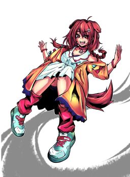 Rule 34 | 1girl, absurdres, brown hair, cartoon bone, cross-laced footwear, dress, full body, hair ornament, hairclip, highres, hololive, idol showdown, inugami korone, inugami korone (1st costume), official art, red eyes, red socks, shoes, socks, solo, virtual youtuber, white dress