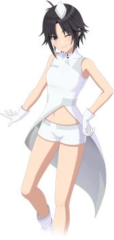 1girl black_eyes black_hair boots gloves hat idol_clothes idolmaster idolmaster_(classic) idolmaster_shiny_colors idolmaster_shiny_colors_song_for_prism kikuchi_makoto mini_hat navel official_art one_eye_closed short_shorts shorts smile solo transparent_background voy@ger_(idolmaster) white_gloves