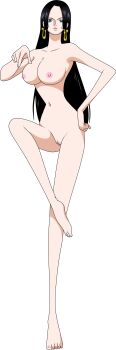 1girl absurdres armpit_crease armpits barefoot black_hair blue_eyes boa_hancock breasts cleft_of_venus collarbone completely_nude curled_fingers earrings eyelashes feet feet_up female_focus fingernails forehead frown full_body gluteal_fold hand_on_own_hip hand_up highres index_finger_raised jewelry knees large_breasts legs lionprideart lips long_hair long_legs looking_at_viewer navel neck nipples nude one_piece parted_bangs pointing pointing_at_viewer pussy serious snake_earrings spread_legs straight_hair thighs tiptoes toenails toes transparent_background