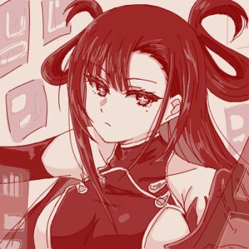 1girl breasts bright_pupils cross-shaped_pupils floating_screen hair_rings inukeru kuniruri_natsuki large_breasts lowres mole monochrome nue_no_onmyouji sideboob sketch solo symbol-shaped_pupils