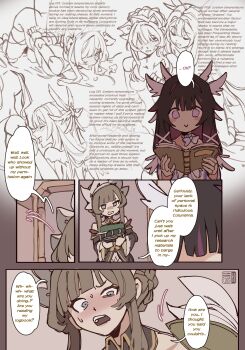 Rule 34 | 2girls, :>, absurdres, bare shoulders, bdsm, black collar, black hair, black sleeves, blue eyes, blush, bondage, bonnet, book, bound, bound arms, breasts, breath, brown hair, closed eyes, closed mouth, collar, columbina (genshin impact), commentary, convenient censoring, detached collar, detached sleeves, dress, english commentary, english text, eye mask, flying-frappuccino, genshin impact, grabbing another's breast, groping, hair ornament, head wings, headdress, heavy breathing, highres, holding, holding book, long hair, long sleeves, mask, monochrome, multicolored hair, multiple girls, multiple wings, nude, open mouth, purple hair, purple streaks, ribbon, sandrone (genshin impact), see-through clothes, see-through mask, smile, streaked hair, surprised, sweat, trembling, two-tone hair, very long hair, white dress, white headdress, white mask, white wings, wing hair ornament, wings, wrist bow, x-shaped eyewear, yuri