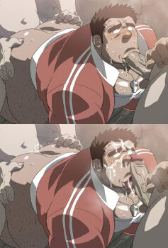 3boys anal ass bara blank_eyes blush bottomless brown_hair censored character_request clothed_sex coach cum cum_in_ass cum_on_body cum_overflow double_penetration facial fellatio fucked_silly furrowed_brow group_sex large_pectorals lips male_focus male_penetrated male_spitroast mature_male medium_sideburns mmm_threesome mosaic_censoring multiple_boys muscular muscular_male oral original pants pectoral_cleavage pectorals penis sequential sex short_hair solo_focus sparse_leg_hair sparse_stubble spitroast sweat tanku_(sushi) tareme thick_eyebrows thighs threesome track_pants underground_campaign_(circle) veins veiny_face veiny_penis yaoi