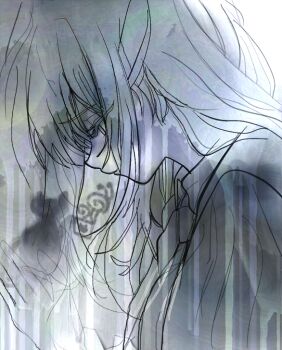 Rule 34 | 1girl, cat, cup, dripping, greyscale with colored background, h00y0iz2ml8pbq5, hand up, leg grab, looking at hand, manhattan cafe (umamusume), mug, necktie, solo, steam, umamusume