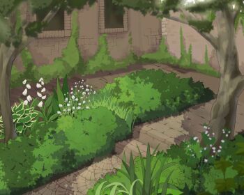 commentary day flower flower_request foliage garden marutae no_humans original outdoors overgrown plant scenery tree white_flower