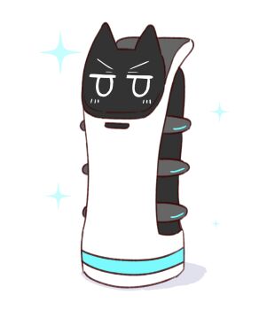 1girl animal_ears bellabot blush highres jitome kemomimi-chan_(naga_u) looking_at_viewer mechanization naga_u no_humans original robot shadow simple_background solo sparkle v-shaped_eyebrows white_background