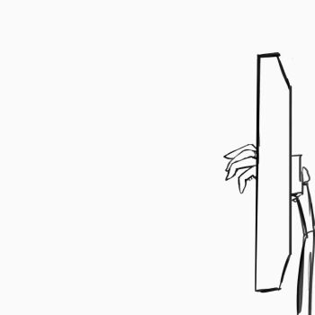 animated animated_gif black_eyes black_hair blush breast_focus breasts breasts_out censored_nipples huge_breasts jigglephysiks long_hair looking_at_viewer monochrome nipples smile stuck stuck_in_object sweat sweatdrop through_medium through_screen video_game_dialogue_box