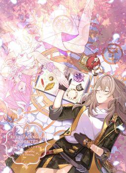 2girls absurdres as_i&#039;ve_written_(honkai:_star_rail) black_coat black_gloves black_skirt closed_eyes coat cyrene_(honkai:_star_rail) cyrene_(ripples_of_past_reverie)_(honkai:_star_rail) gloves grey_hair hair_between_eyes highres honkai:_star_rail honkai_(series) long_hair multiple_girls open_clothes open_coat parted_lips pink_hair pointy_ears shiba_(tonari_no_shiba_inu) shirt skirt stelle_(honkai:_star_rail) trailblazer_(honkai:_star_rail) tribbie_(honkai:_star_rail) very_long_hair white_shirt