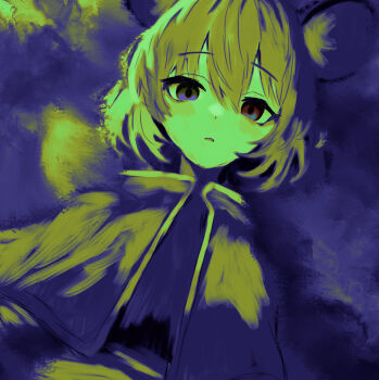 1girl absurdres animal_ear_fluff animal_ears blue_eyes capelet flandzen hair_between_eyes heterochromia highres looking_at_viewer mouse_ears nazrin parted_lips red_eyes solo touhou