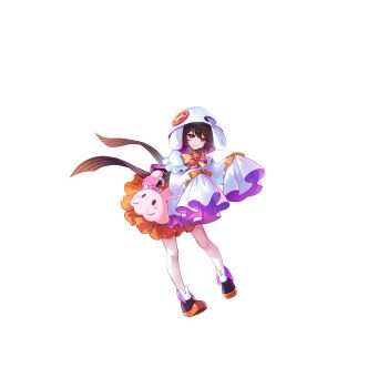 1girl alternate_costume animal_ears back_bow bag boots bow bowtie brown_hair candy candy_cane carrot_pin closed_mouth clothing_request floppy_ears food full_body game_cg halloween_costume highres hood hood_up inaba_tewi lollipop long_sleeves looking_at_viewer non-web_source official_art orange_bow orange_bowtie orange_skirt pumpkin purple_boots rabbit_ears rabbit_girl red_eyes second-party_source skirt sleeves_past_fingers sleeves_past_wrists smile solo swirl_lollipop touhou touhou_gensou_eclipse transparent_background u_u_zan white_hood wide_sleeves