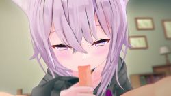 1boy 1girl 3d :3 animal_ears animated audible_speech blurry blurry_foreground blush cat_ears cat_girl censored collar collarbone cum ejaculation erection fellatio hair_between_eyes handjob hetero hololive hood hoodie livestream_audio matching_hair/eyes mosaic_censoring nekomata_okayu oral orgasm penis pov purple_eyes purple_hair robin00 smile sound streamer_audio video virtual_youtuber