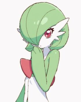 1girl :o ^_^ animated arm_at_side blush bob_cut closed_eyes closed_mouth colored_skin disembodied_hand ear_wiggle female_focus flat_chest fujichamo gardevoir gen_3_pokemon green_hair green_skin hair_over_one_eye hand_on_another's_head hand_up happy headpat light_blush looking_afar looking_at_viewer looping_animation multicolored_skin nintendo one_eye_covered open_mouth pokemon pokemon_(creature) red_eyes short_hair simple_background smile solo_focus standing tagme two-tone_skin upper_body video white_background white_skin