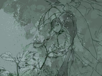 Rule 34 | 2boys, checkered clothes, checkered scarf, closed mouth, coat, coat partially removed, collarbone, commentary request, cowboy shot, danganronpa (series), danganronpa v3: killing harmony, delidelidelic, eyes visible through hair, facial hair, from below, goatee, greyscale, hair between eyes, happy, holding, holding umbrella, jacket, leaf, light smile, long sleeves, looking at another, looking back, momota kaito, monochrome, multiple boys, oma kokichi, open clothes, open coat, open jacket, plant, rain, scarf, shirt, short hair, spiked hair, tree, umbrella, under tree