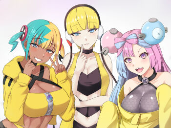 3girls absurdres breasts canari_(pokemon) elesa_(pokemon) highres iono_(pokemon) large_breasts multiple_girls nintendo pokemon pokemon_bw pokemon_legends:_z-a pokemon_sv zatma0041