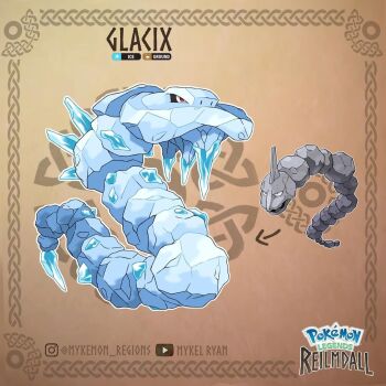 artist_name celtic_knot character_name evolutionary_line fakemon gen_1_pokemon ice instagram_logo instagram_username logo mykel_ryan nintendo no_humans onix original pokemon pokemon_(creature) red_eyes rock youtube_logo youtube_username