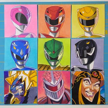 3girls 6+boys adam_park aisha_campbell billy_cranston brain character_request commentary dragon_ranger english_commentary eyeshadow fangs furry furry_male grifforzer helmet highres kimberly_ann_hart looking_at_viewer looking_down lord_zedd makeup mammoth_ranger mighty_morphin_black_ranger mighty_morphin_blue_ranger mighty_morphin_green_ranger mighty_morphin_pink_ranger mighty_morphin_power_rangers mighty_morphin_red_ranger mighty_morphin_yellow_ranger multiple_boys multiple_girls nuri_durr photo_(medium) power_rangers ptera_ranger purple_eyeshadow purple_lips rita_ripulsa rocky_desantos tiger_ranger tokusatsu tommy_oliver tricera_ranger tyranno_ranger visor witch_bandora