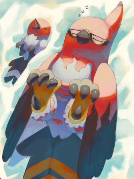 animal_focus beak bird closed_eyes closed_mouth fletchling gen_6_pokemon highres lying nintendo no_humans on_back open_mouth p9kfxaofqi54546 pokemon pokemon_(creature) pokemon_focus sleeping talonflame talons wings